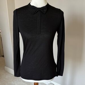 Ted Baker Elegant Black Long Sleeve Top with Bow Detail